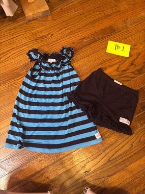 Ruffle girl 7 Blue & Black Striped Girls Sundress with Black Ruffle Shorts